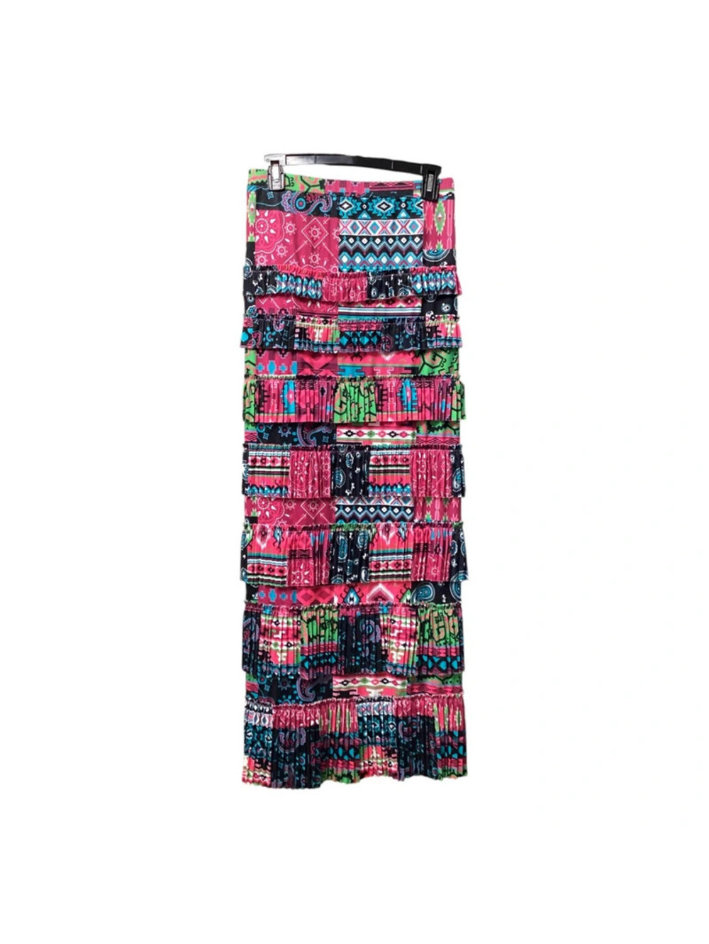 Shanna's Threads Women's Long Pleated Tier Skirt Sz 3X Geometric Multi-Color EUC
